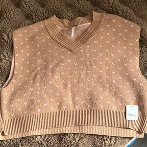 Free People Tan Knit Sweater Vest with Pink S NWT